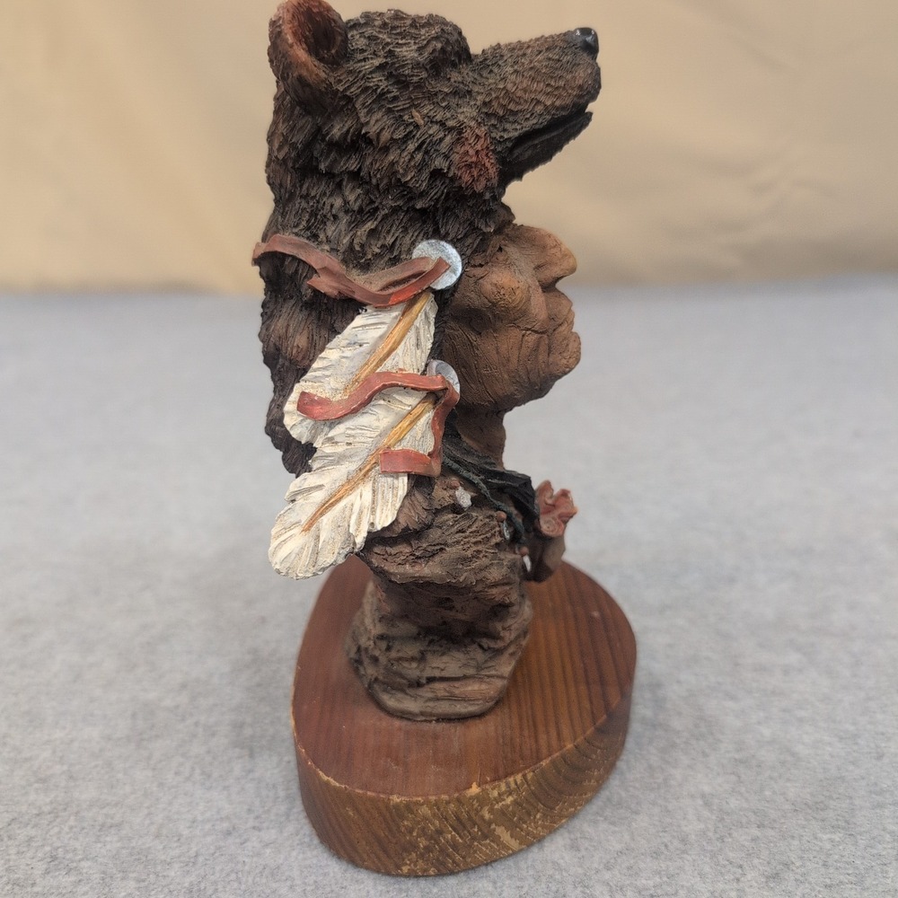 Native American Chief Bust Bear Headdress Feather Necklace Figurine Statue - Picture 4 of 8